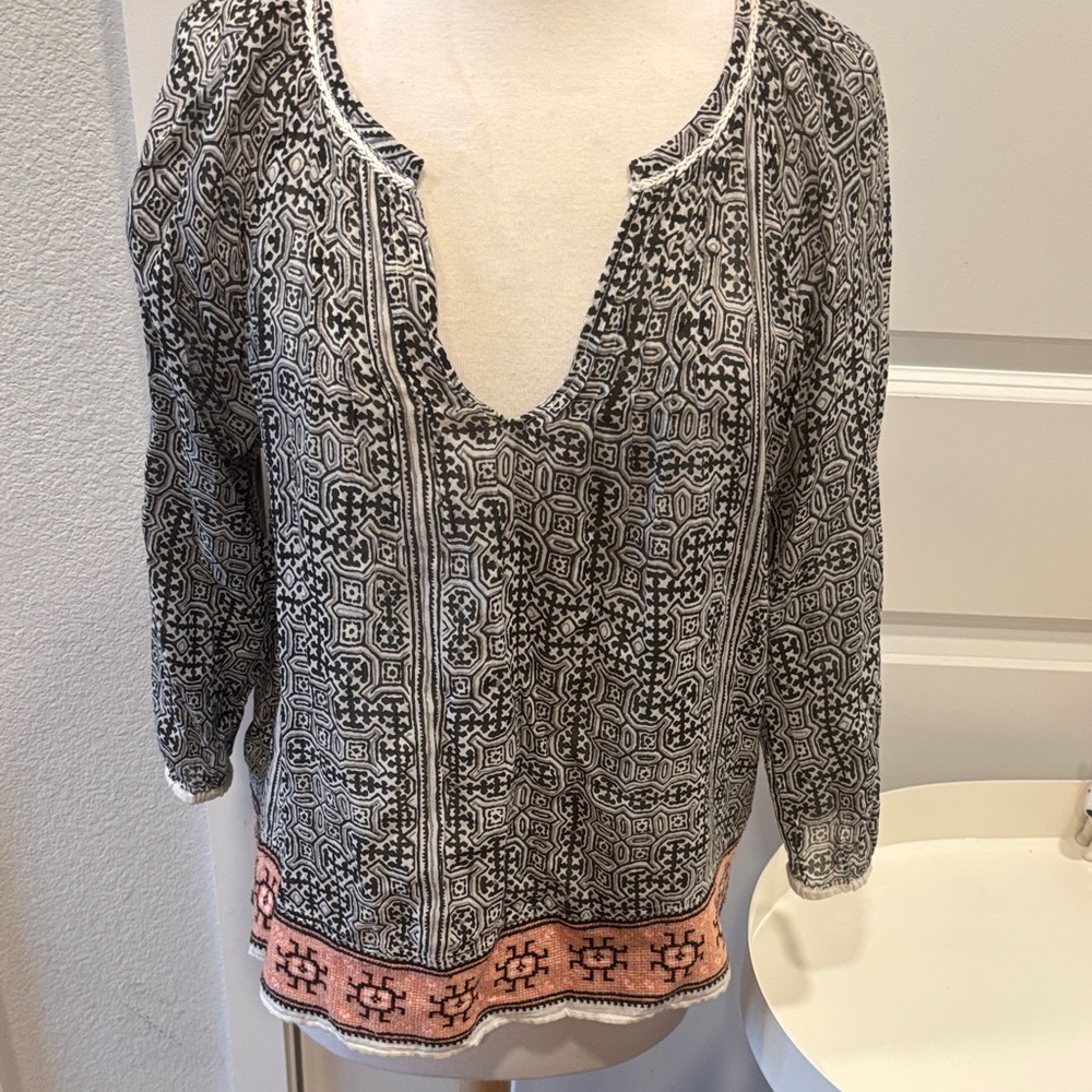 Joie Patterned Blouse with Pink Accent